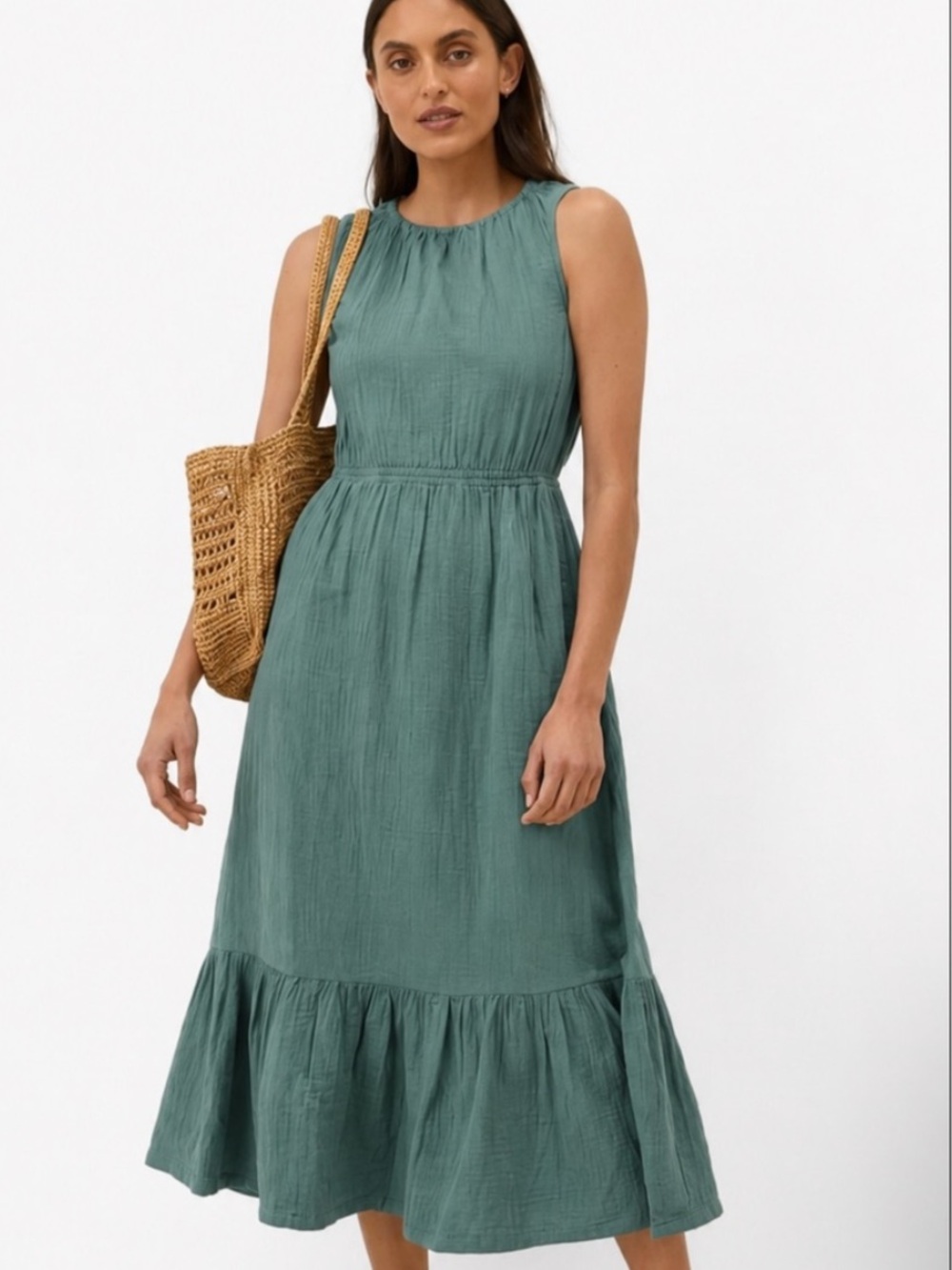Pact Coastal Double Gauze Cutout back sleeveless Midi Dress size XXL